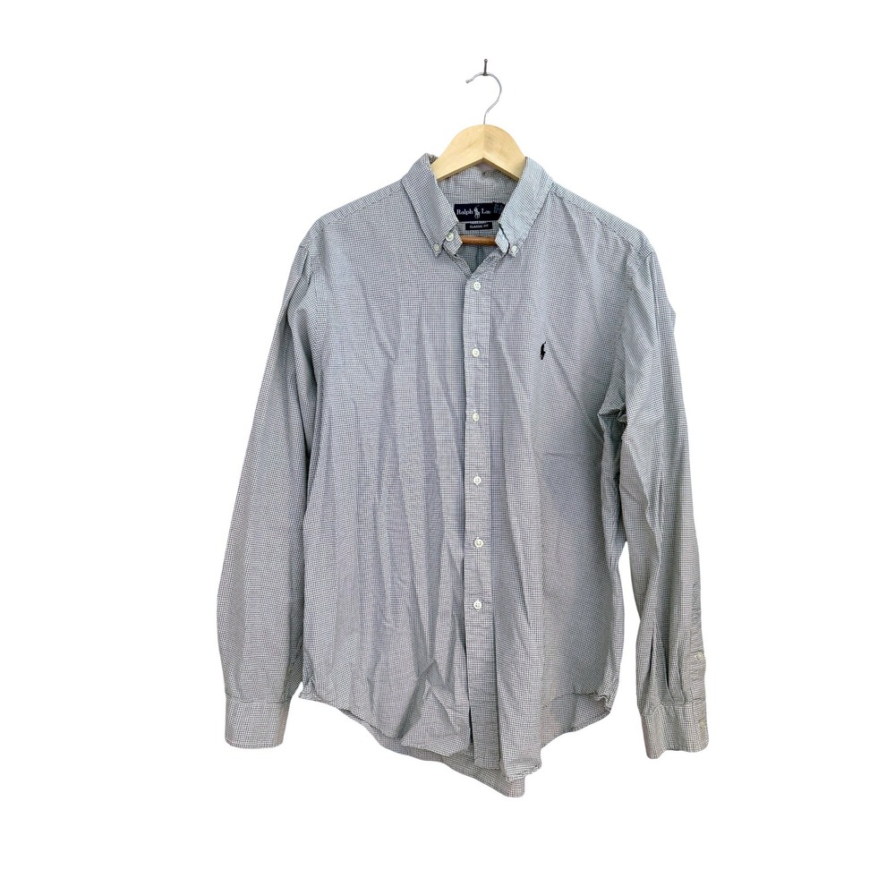 Ralph Lauren Mens Classic Fit Micro Check Button Down Shirt White Black Large